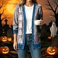 thumbnail image 2 of Enjoytime Womens Cardigan Halloween Print Denim Patchwork Long Sleeve Jacket Button Down Oversized Fall Winter Outerwear, 2 of 6