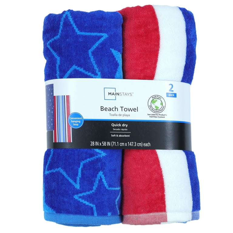 Mainstays Cotton Blend 2 Pack Americana Stars and Stripes Beach Towels 28 x 58 Walmart