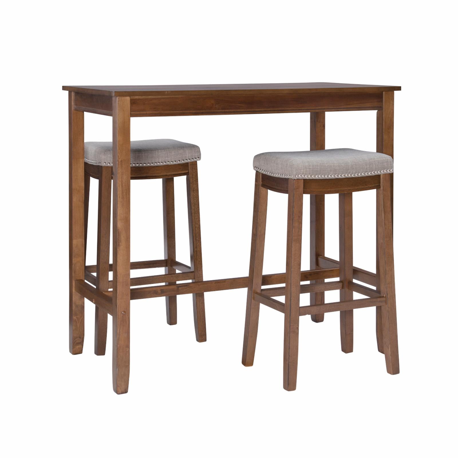 Rustic Brown and Gray Acacia Bistro Bar Set with Silver Accents