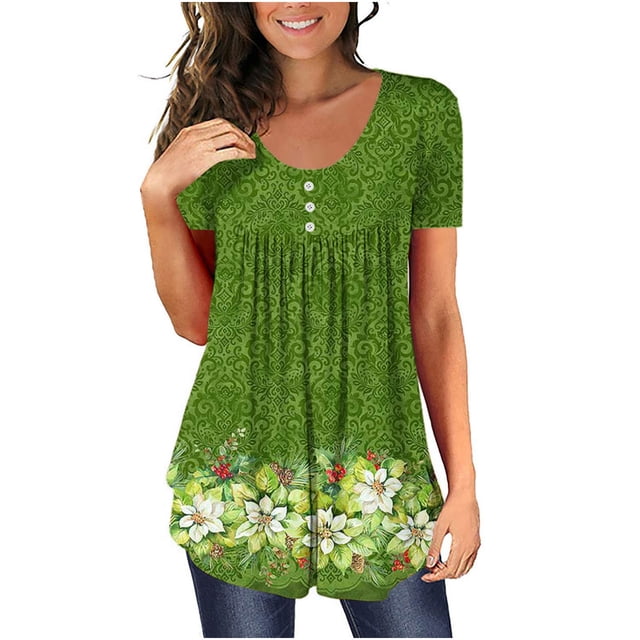 SMihono Hauts pour Femmes Été Chic Décontracté T-shirt Manches Courtes Col Rond T-shirt Imprimé Floral T-shirt Blouse Cadeau pour Femmes T-shirt Oversize pour Femmes 2023