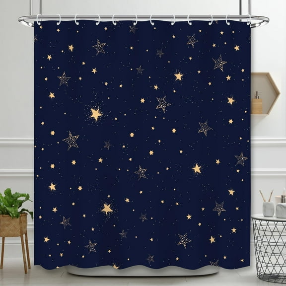 Star Shower Curtain Universe Outer Space Celestial Science Station Shower Curtain,Night Sky Space Shower Curtain Star Bathroom Decor with 12 Hooks, 60x72in