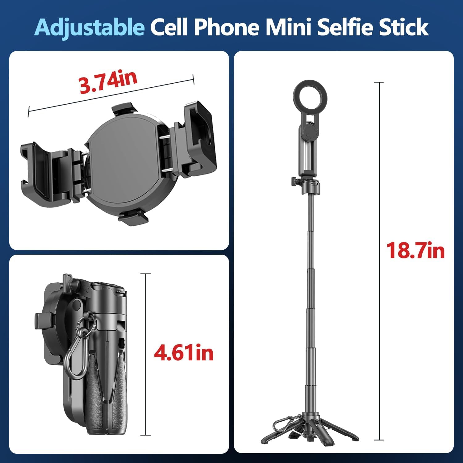 Magnetic Mini Phone Selfie Stick, Mag-Safe 4 in 1 Small Portable Pocket Tripod for iPhone/Android, with Removable Clip, Remote & 2 Fill Light Photograph/Live Streaming/Video Recording
