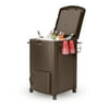 Suncast Wicker Outdoor Patio Cooler Cart with Cabinet, Java Brown