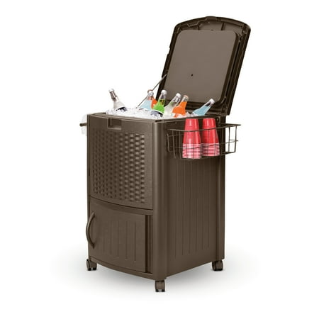 UPC 044365019291 product image for Suncast DCCW3000D 77 Quart Resin Wicker Patio Cooler with Cabinet & Wire Basket | upcitemdb.com