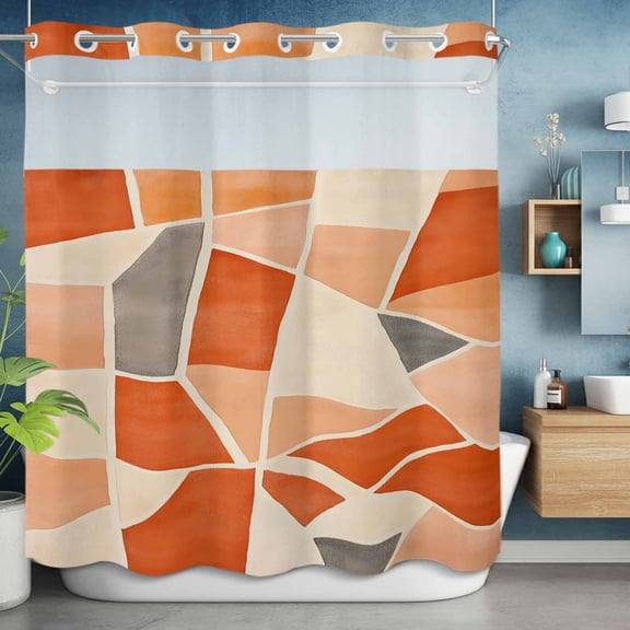No Hooks Shower Curtain with Snap, Abstract Color Block Splicing Art Shower Curtains Waterproof Bathroom Curtain with See Through Top Window,Hotel Style,72x72in Modern Minimalist Style