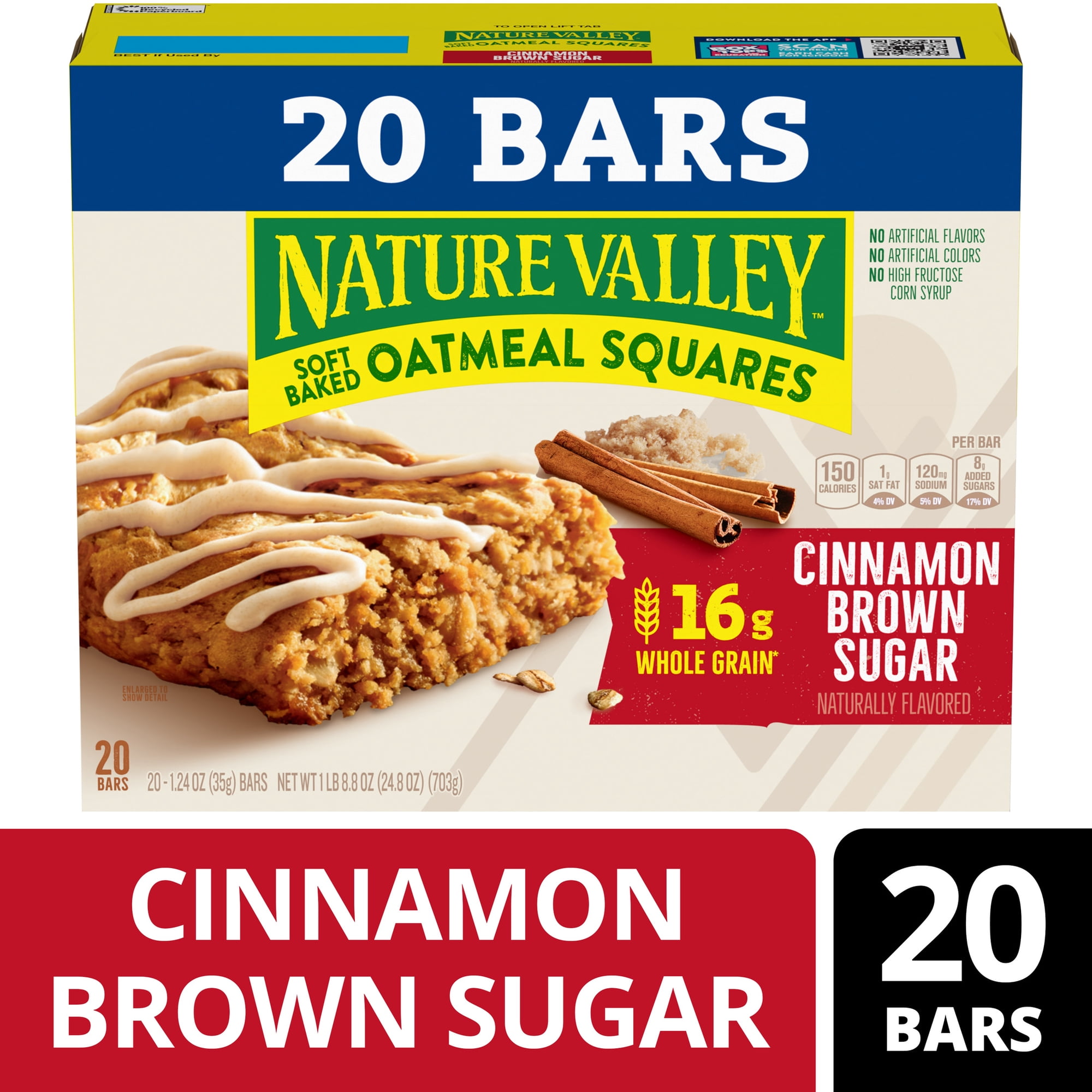 Nature Valley Cinnamon Brown Sugar Soft Baked Oatmeal Squares, Whole Grain (20 Bars)