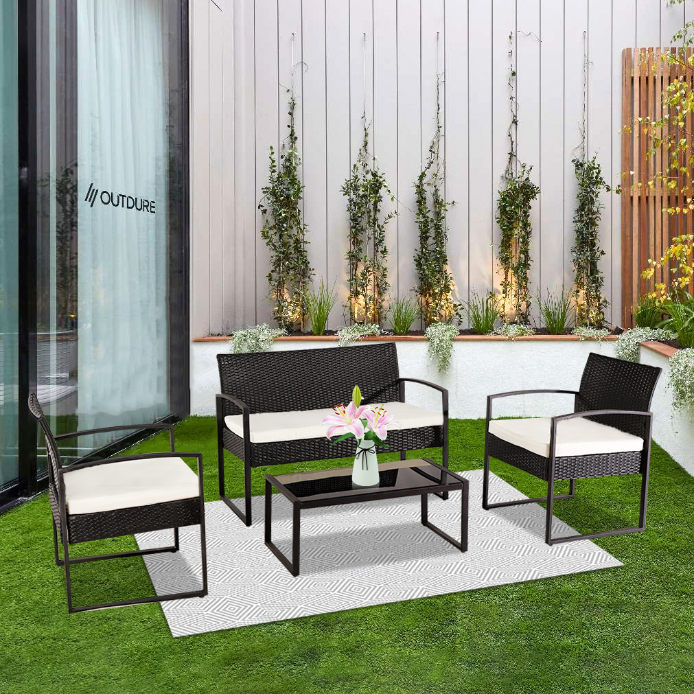 Wicker Patio Sets on Clearance, 4 Piece Outdoor Conversation Set with