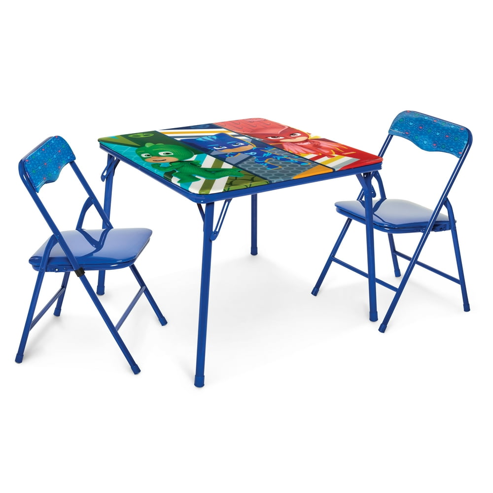 PJ Masks 24.5" 3 Piece Kids Graphics Square Vinyl Table and 2 Chairs Set, Blue/Red