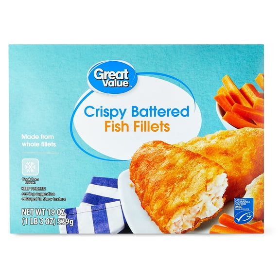 Great Value Crispy Battered Fish Fillets, 19 oz, 10 Count