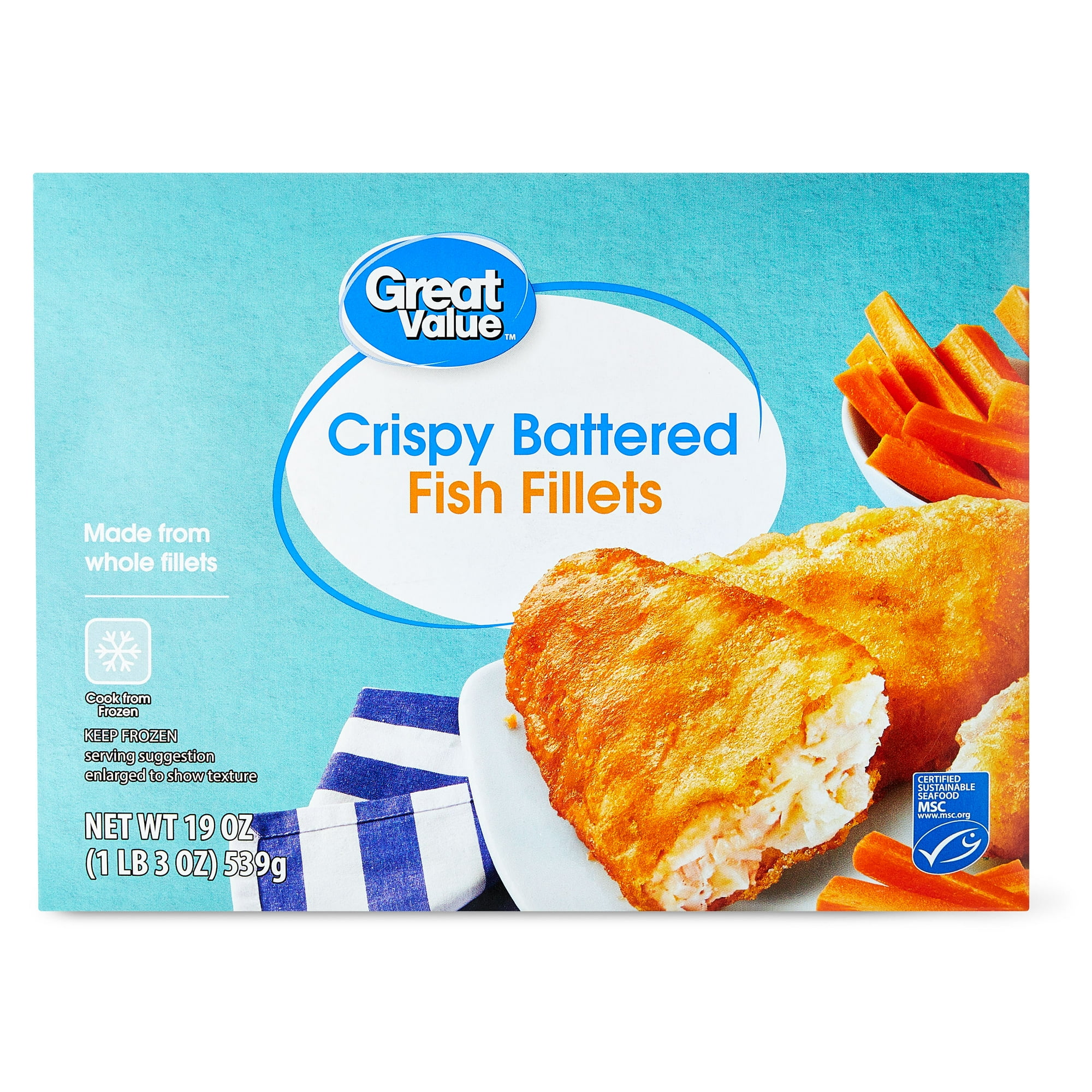 Great Value Crispy Battered Fish Fillets, 19 oz, 10 Count