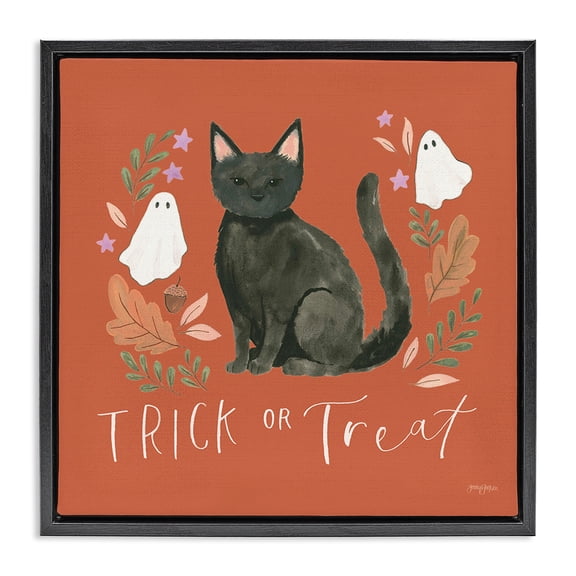 Stupell Industries Farmhouse Trick Or Treat Cat Black Floating Frame Canvas Art, 18 x 18, by Jenaya Jackson