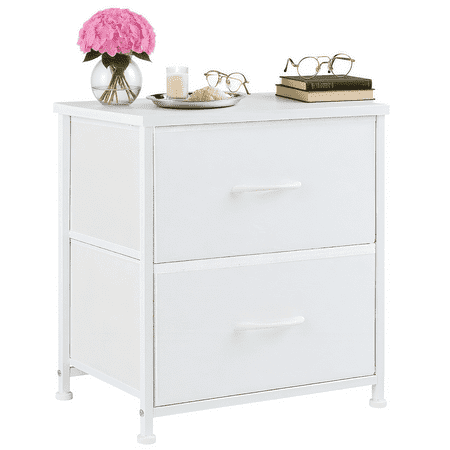 2-Drawer Nightstand with Adjustable Feet - Steel Frame Multi-Functional Storage Mini Dresser White