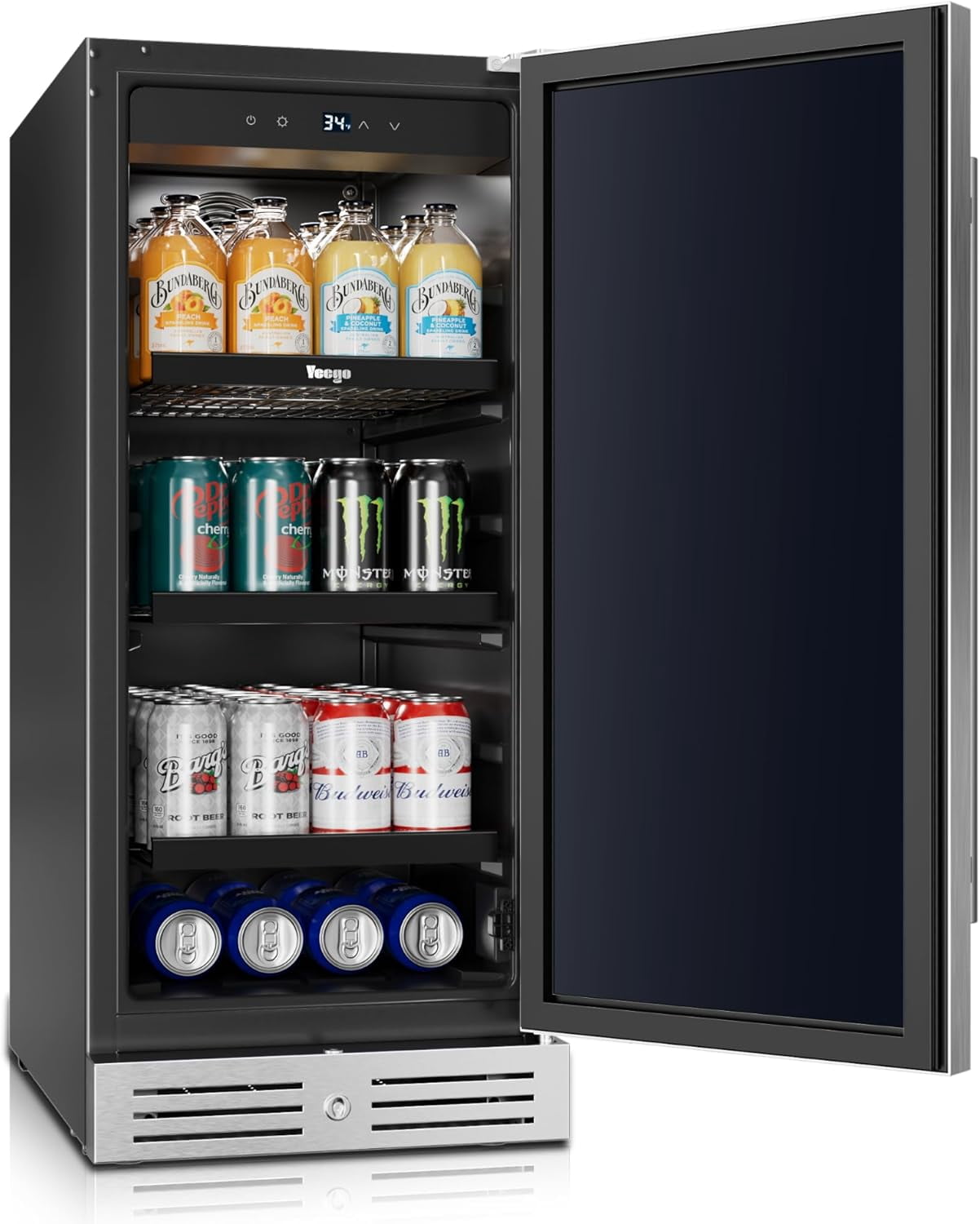 Yeego 15 Inch Beverage Refrigerator, 100 Can Beverage Cooler with Stainless Steel Door, Built-in Outdoor Refrigerator for Soda, Beer, Wine