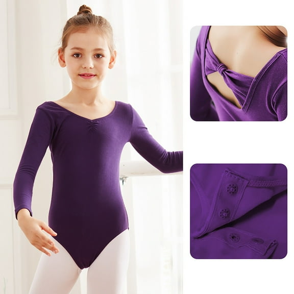 Danhjin Classic Leotard for Girls Long Sleeve Ballet Dance Gymnastics Toddler Solid Color Performance Outfit Kids