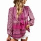 thumbnail image 1 of Mujeres floral impresión V Masajeadores de cuello camisa cordón manga larga Blusas Loose fit primavera y otoño estaciones superior para vacaciones ocio rosa L, 1 of 7