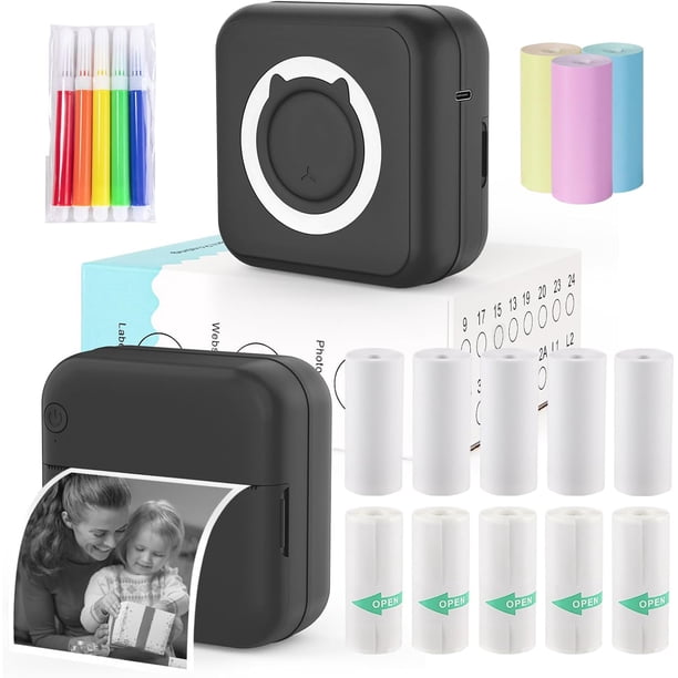 Sendowtek Mini Impresora Térmica, Impresora Inalámbrica Bluetooth, Impresora de Bolsillo Portátil, Compatible con iOS y Android para Fotos, Oficina, Etiquetas, Estudio, Notas (Negro)
