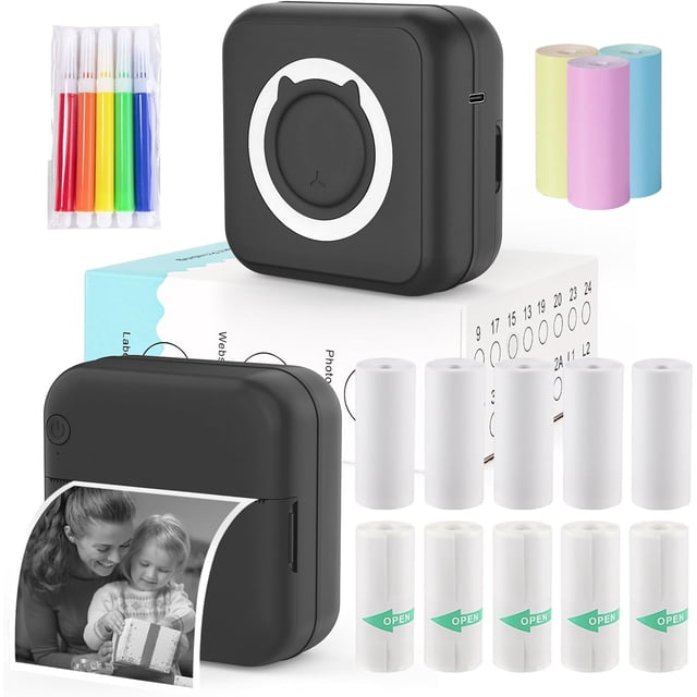 Sendowtek Mini Impresora Térmica, Impresora Inalámbrica Bluetooth, Impresora de Bolsillo Portátil, Compatible con iOS y Android para Fotos, Oficina, Etiquetas, Estudio, Notas (Negro)