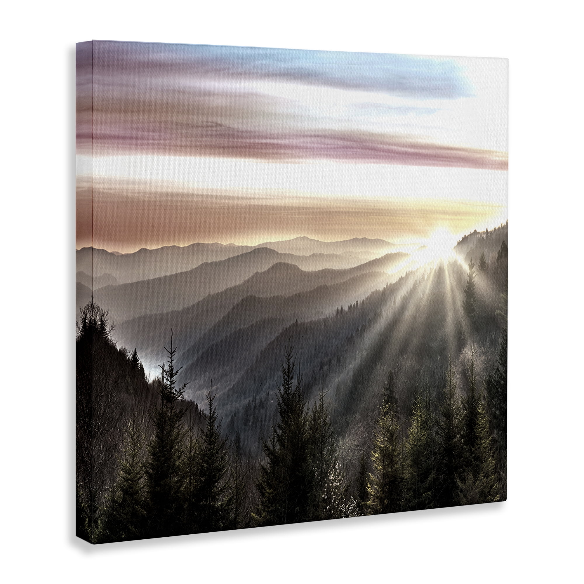 Stupell Industries Sun Rays Through Peaks Landscape & Nature Painting Wrapped Canvas Art Print Wall Art, 17 x 17