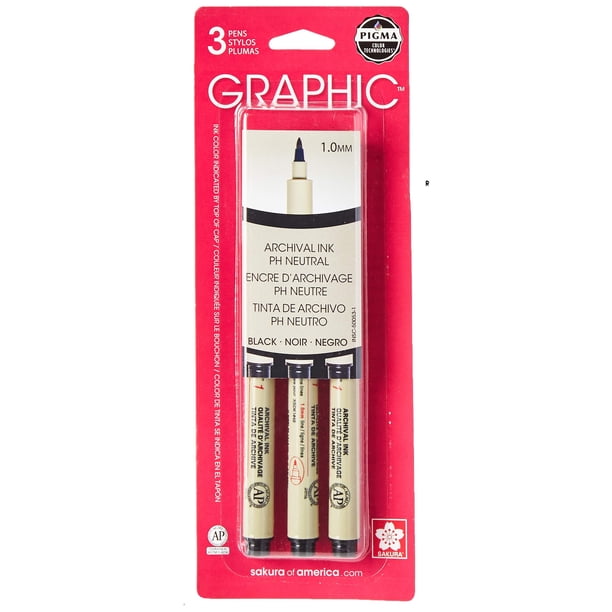 Pluma Sakura Pigma Graphic 1mm Negra 3 Piezas
