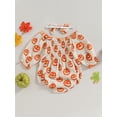 thumbnail image 4 of Wassery Newborn Baby Girls Halloween Outfit Long Sleeve Off-shoulder Bodysuits Pumpkin Print Romper with Headband 3 6 12 18 24 Months Infant Halloween Clothes Costume 0-24M, 4 of 8