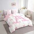 thumbnail image 3 of Manfei Letter A Monogrammed 7-Piece Twin Bedding Sets,Cute Bow Knot Bedding Comforter Set,Pink Glitter Print Sheet Sets For Girl,Microfiber Room Decorative Reversible, 3 of 8