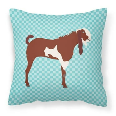 Carolines Treasures BB8064PW1818 Jamnapari Goat Blue Check Fabric Decorative Pillow, 18 x 18 in.