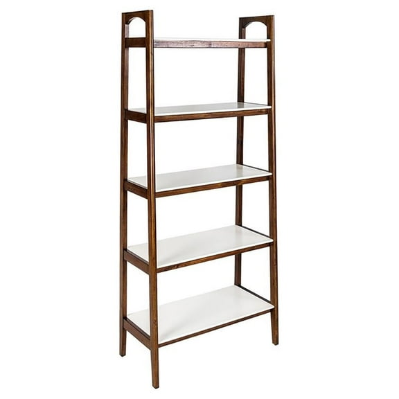 Allora Mid-Century Styled Rubber Wood Bookcase in Off White/Pecan