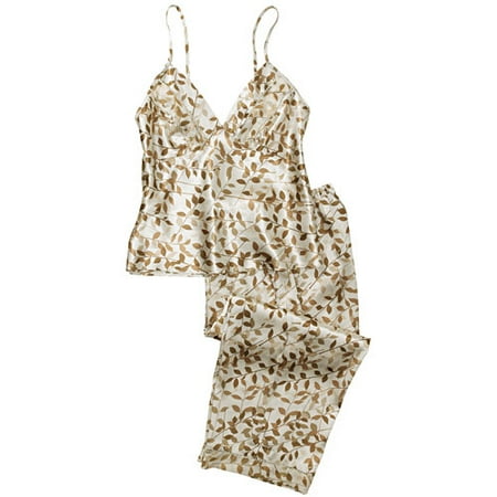 Women's Plus Print Satin Sleep Cami and Crop-Length Pants