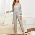 thumbnail image 4 of Elainilye Fashion Pajama Set for Women Two Piece Outfits Long Sleeve Plain Print Tops with High Waist Pants Pajama Sets,Gray, 4 of 6