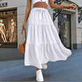 thumbnail image 4 of Women High Waisted Flowy Tiered Linen Skirt Casual Pleated A-Line Beach Long Skirts with Tie White XXL, 4 of 7