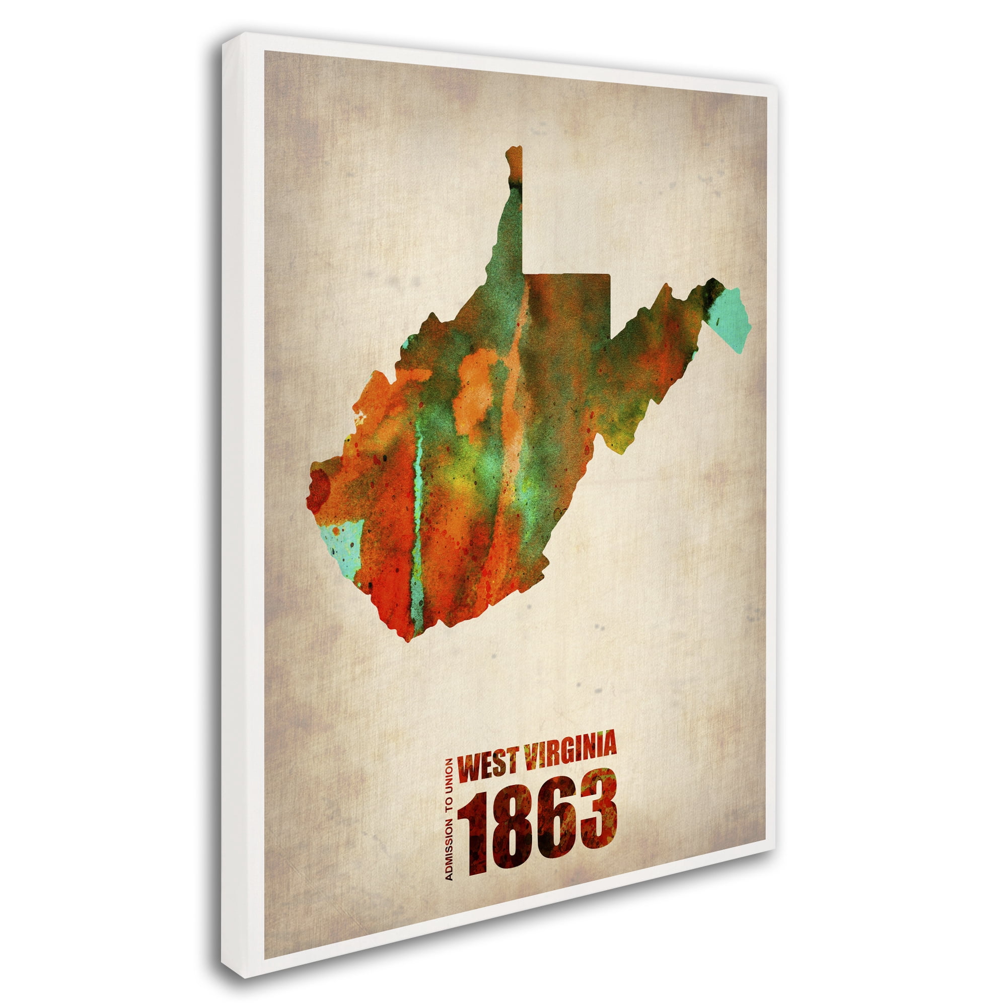 "West Virginia Watercolor Map" Canvas Art by Naxart