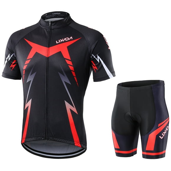 Lixada Red Cycling Jersey & Shorts Set for Summer - Breathable, Quick-Dry, Reflective Design, EU XL Size, Perfect for Long Rides