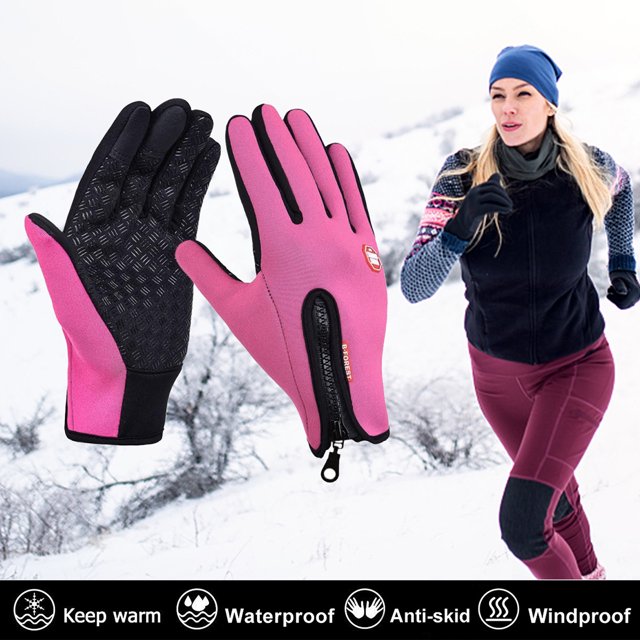 Ciclismo Otoño Invierno Guantes Pantalla táctil Fleece Mitten Impermeable (L Pink) Likrtyny Para estrenar