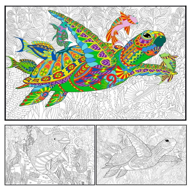 Set de pósters para colorear ALEX Art con forma de tortuga y delfín para niños