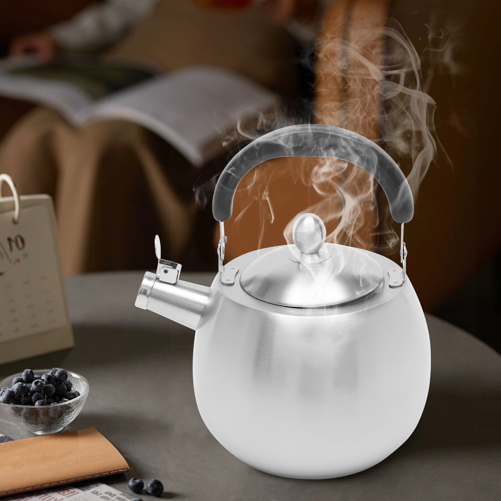 MIDUO 4L Long Spout Tea Kettle Stovetop Whistling Teakettle Teapot Brushed  Finish 