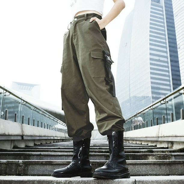 CHGBMOK Cargo Pants Women Fashion Casual Solid Color High Waist Large  Medium Bib Overall 