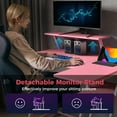 thumbnail image 3 of Topbuy Computer Desk w/ Built-in Charge Station Metal Frame Gaming Desk w/ Monitor Shelf Modern Writing Desk Workstation Table for Office Room Pink, 3 of 9