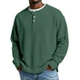 thumbnail image 3 of UDAUDU Mens Waffle Long Sleeve Shirt Slim Fit Henley Casual Long Sleeve Thermal Shirts Lightweight Comfort Oversized Tshirts Army Green L, 3 of 9