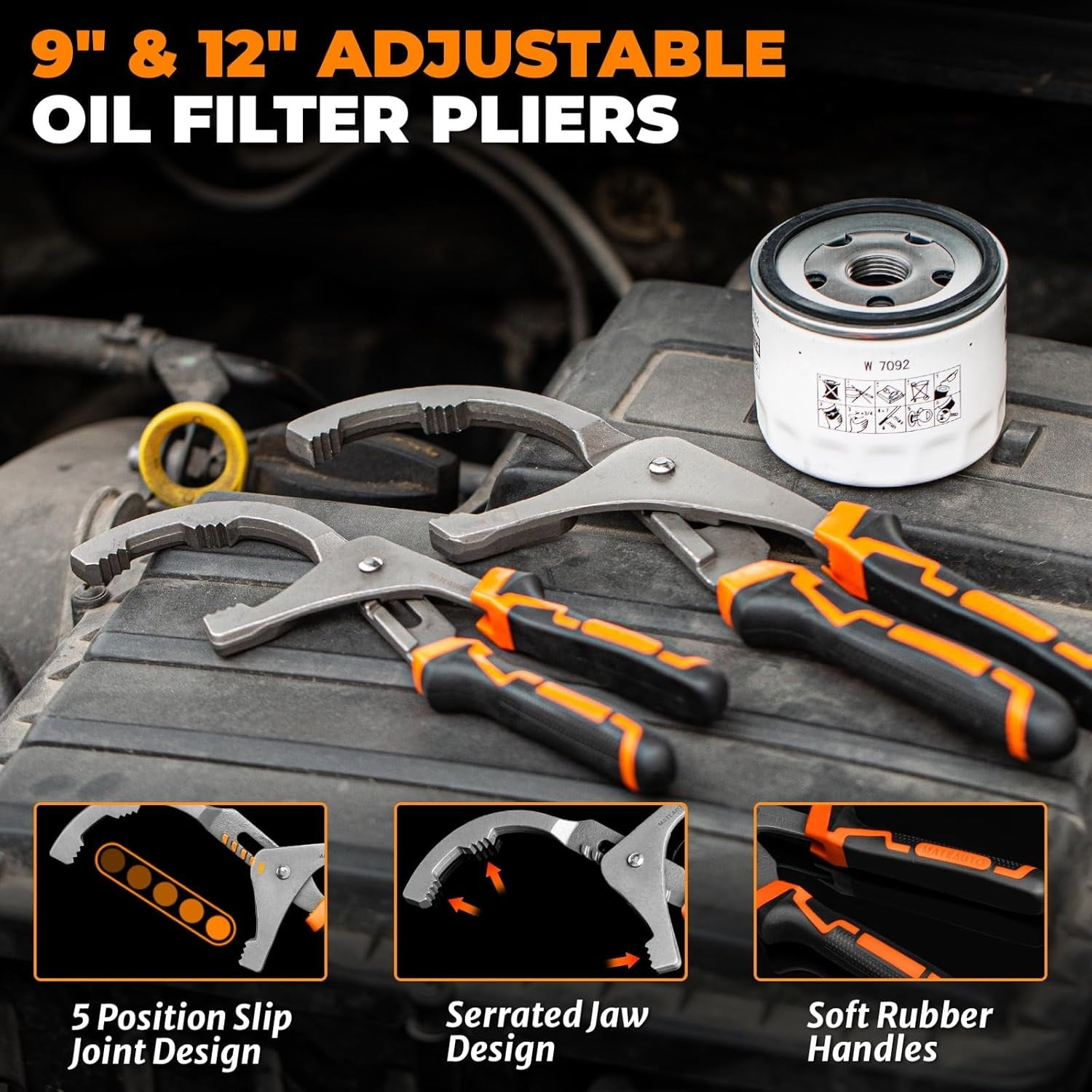 Oil Filter Wrench Set, 8 Piece Adjustable Oil Filter Wrenches 2-3/4" to 5-1/4", 9" & 12" Universal Oil Filter Removal Tool with 1/2" to 3/8" Adapter, Organized in Storage Case
