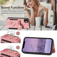thumbnail image 4 of for iPhone 11 Phone Case Card Holder,Wallet Ring Stand,RFID-Blocking,Wrist Strap,Camera Protector,Leather Shockproof Protective  Flip Cover for iPhone 11 Cases (Pink), 4 of 14