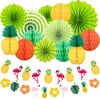 Summer Party Decoration Set Hanging Paper Fans Pineapple and Flamingo Flower Garland Banner for Hawaiian Luau Beach Birthday Wedding Photo Backdrop