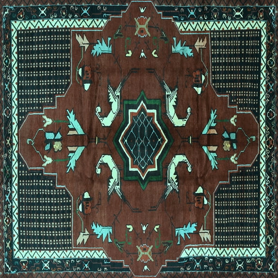 Ahgly Company Indoor Square Persian Light Blue Traditional Area Rugs, 8' Square
