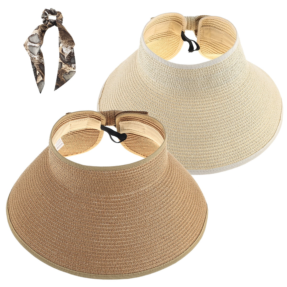 DOLDOA Women’s Summer Foldable Straw Sun Visor Bowtie Hat Ladies Wide Brim Sun Protection Detachable Adjustable Beach Caps