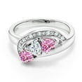 thumbnail image 2 of Gem Stone King 925 Sterling Silver White Moissanite and Pink Moissanite and White Created Sapphire Engagement Ring for Women (0.79 Cttw, Gemstone , Heart Shape 4MM, Size 8), 2 of 4