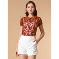 thumbnail image 3 of INSPIRE CHIC Women's See Through Contrast Color Collar Lace Top Blouse, 3 of 6