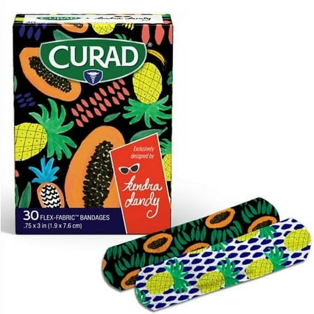 Curad Kendra Dandy Flex-Fabric Adhesive Bandages, Pineapples & Papayas - Standard Strip, 30 Ct 1 ea