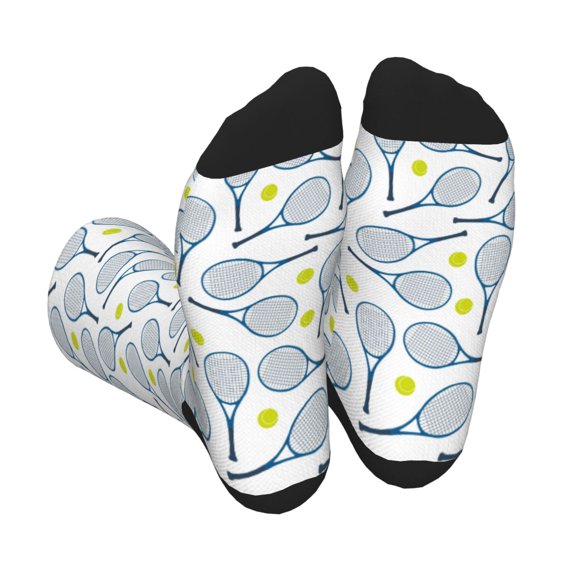 Vsdgher Tennis Rackets And Balls Unisex Crew Socks Lightweight Breathable Ventilation Ankle Socks, Mid-calf socks for Daily