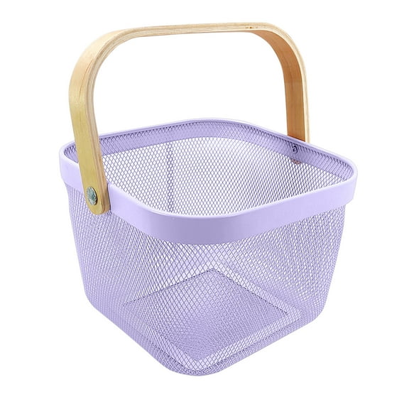 BMAY Metal Mesh Steel Basket, Storage Organizer Basket Multi-functional Hanging Kitchen Basket Fruit Basket Bin with Bamboo Handle, 9.84 x 10.2 x 7 inch