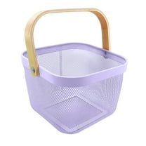 Nmdmisc Metal Mesh Steel Basket, Storage Organizer Basket Multi-functional Hanging Kitchen Baskets Fruit Basket Bin with Wood Handle for Kitchen Bathroom Picnic Shopping Decor Cabinet Home, Purple