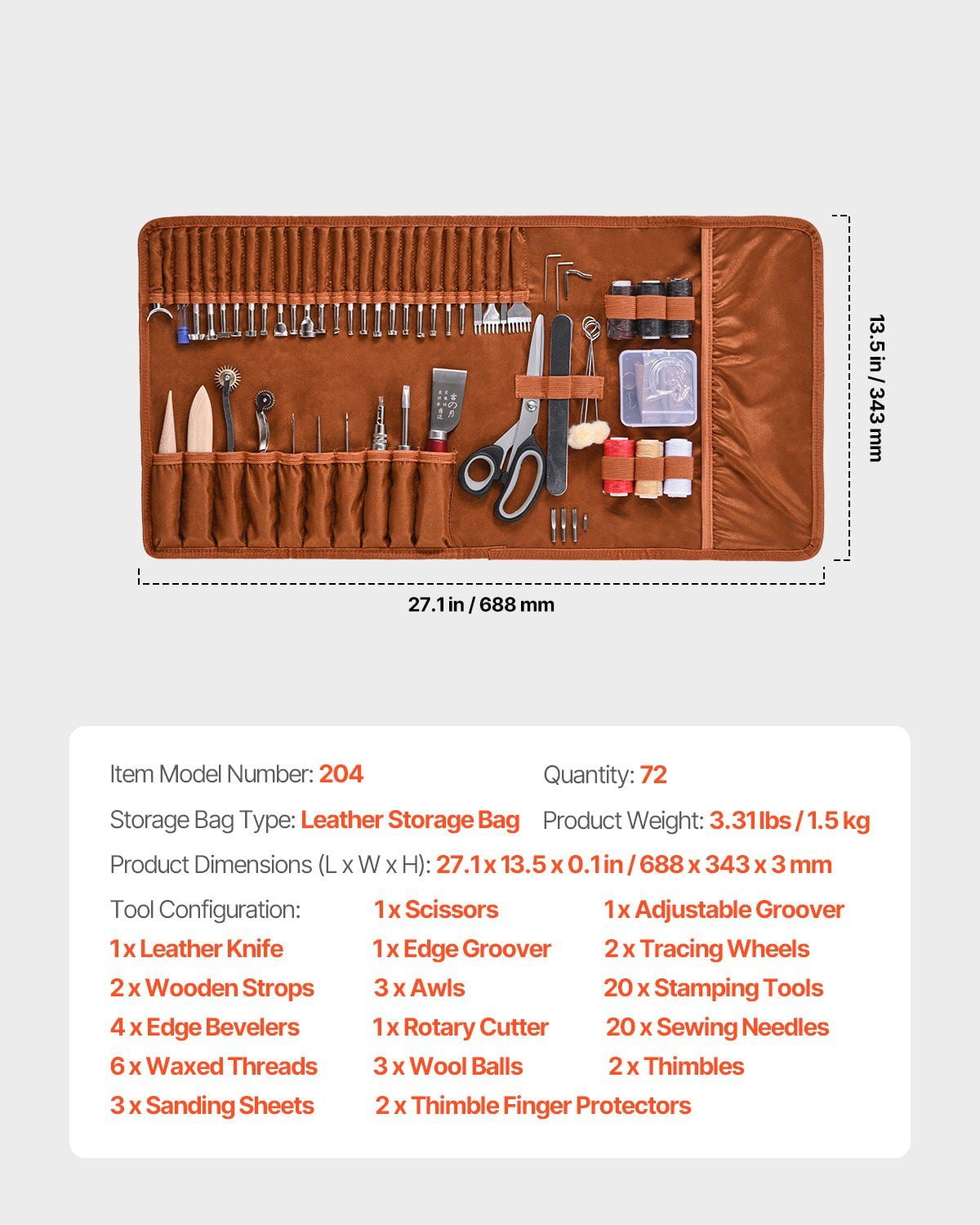 72-Piece Leather Working Set - Essential Stamping, Punching, Engraving & Sewing Tools for Beginners & Pros